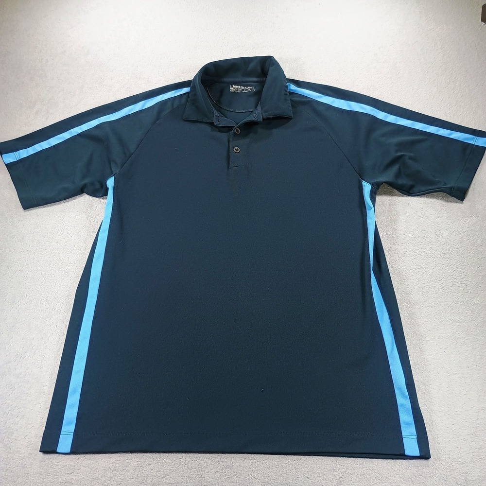 Nike Mens Golf NikeFit DRY Polo Navy Blue Large Side Stripe Performance Shirt